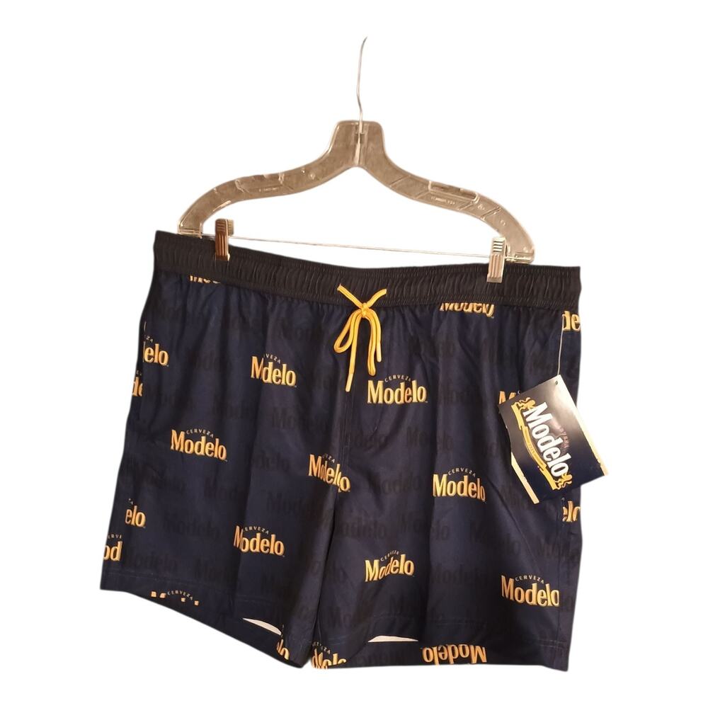 Cerveza Modelo Men's Navy And Gold Beer Board Shorts Swim Trunks Size XL (40-42)